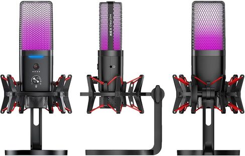 PUSOKEI 2.4G Wireless USB Gaming Microphone, Active Noise Canceling & Cardioid Pickup with RGB Lighting, Dual Mode Streaming Microphone for PC Phone in Saudi Arabia