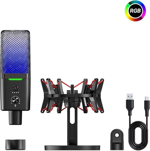 PUSOKEI 2.4G Wireless USB Gaming Microphone, Active Noise Canceling & Cardioid Pickup with RGB Lighting, Dual Mode Streaming Microphone for PC Phone in Saudi Arabia