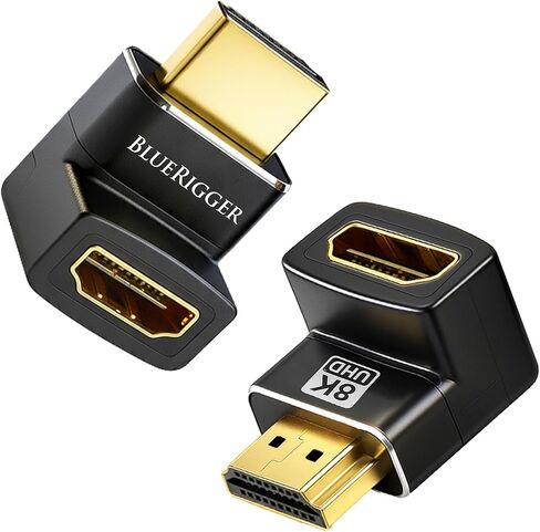 BlueRigger HDMI 90 Degree Adapter (2-Pack, 8K 60Hz Right Angle HDMI 90 Degree Adapter, Male to Female, L-Shaped Angled Elbow Connector)- Compatible with HDTV, Laptop, PS5, PS4, Xbox, Monitor in Saudi Arabia