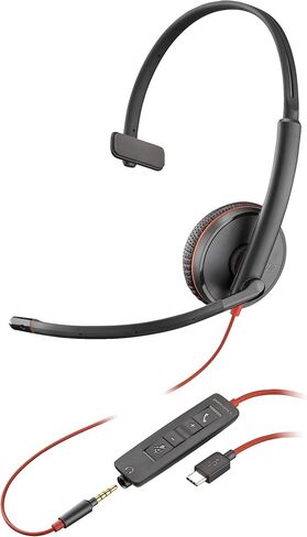 Poly Blackwire C3215 - Blackwire 3200 Series - Headset - On-Ear - Wired - 3.5 mm Plug, USB-C - Black - Certified for Skype for Business, Avaya Certified, Cisco Jabber Certified in Saudi Arabia