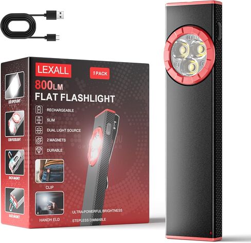 مصباح يدوي lexall EDC، مصباح جيب مسطح قابل لإعادة الشحن 800 لومن، مصباح يدوي LED مغناطيسي مع مشبك، ضوء منطقة صغير قابل للتعتيم لإصلاح السيارات/الفحص/السفر/الطوارئ/التخييم in Kuwait