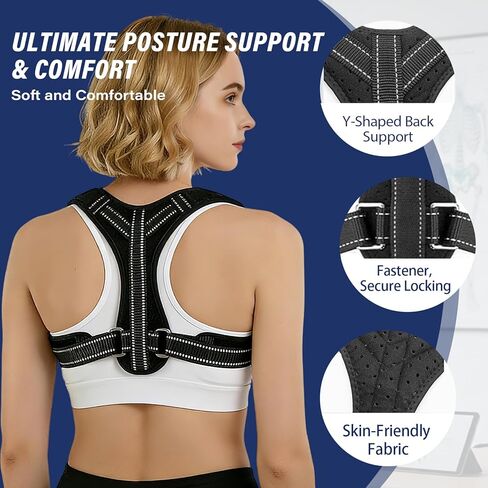 Posture Corrector for Men and Women, UltraSupport+ Comfortable Upper and Back Brace, Pain Relief from Bad Posture for Slumping Shoulders, Hunching, Shoulder Pain Neck. Adjustable Back Straightener. in Saudi Arabia