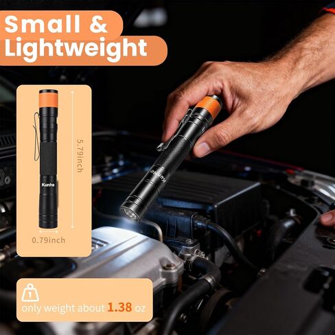KunHe 2-Pack Pen Flashlight 170 Lumen LED Small Pocket Pen Light IPX4 Waterproof Powered by 2 AA Batteries (Not Included) Single Mode Easy to Use Clip-On Suitable for Inspections and Everyday Use in Saudi Arabia