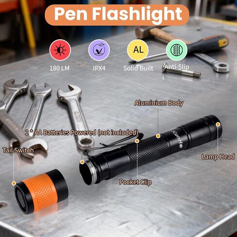 KunHe 2-Pack Pen Flashlight 170 Lumen LED Small Pocket Pen Light IPX4 Waterproof Powered by 2 AA Batteries (Not Included) Single Mode Easy to Use Clip-On Suitable for Inspections and Everyday Use in Saudi Arabia