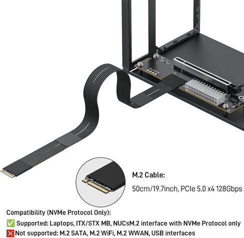 OwlTree PCIe 5.0 x4 128Gbps eGPU Dock, for 50 Series Graphics Cards, M.2 NVME to PCIe x16 Riser Cable 50cm, Supports Standard ATX Power Supply & External GPU for Mini PC NUC Laptop in Kuwait