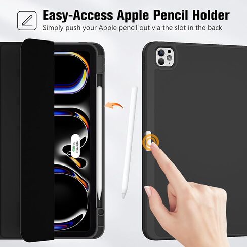 ProCase for iPad Pro 13 Inch Case M5 2025/M4 2024 with Pencil Holder, iPad Pro 13"(Model:A3360 A3361 A3362 A2925 A2926 A3007) Trifold Stand Smart Folio with Soft TPU Back Cover -Black in Saudi Arabia