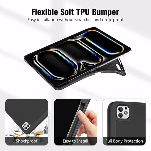 ProCase for iPad Pro 13 Inch Case M5 2025/M4 2024 with Pencil Holder, iPad Pro 13"(Model:A3360 A3361 A3362 A2925 A2926 A3007) Trifold Stand Smart Folio with Soft TPU Back Cover -Black in Saudi Arabia