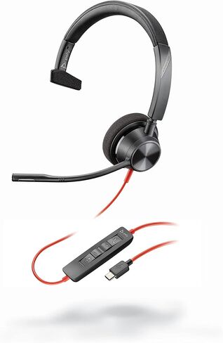 Plantronics - Blackwire 3310 USB-C (Poly) - سماعة رأس سلكية، أذن واحدة (أحادية) مع ميكروفون Boom - USB-C للتوصيل بجهاز الكمبيوتر و/أو Mac الخاص بك - تعمل مع الفرق (معتمدة)، Zoom والمزيد in Saudi Arabia