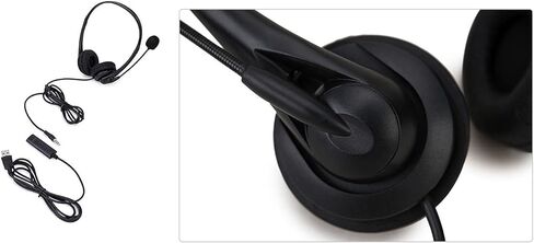 SY490MV سماعة رأس سلكية لمركز الاتصال، تحكم سلكي، منفذ USB مع ميكروفون، مشغل هاتف، إلغاء الضوضاء لصناديق الكمبيوتر والهواتف المكتبية in Kuwait