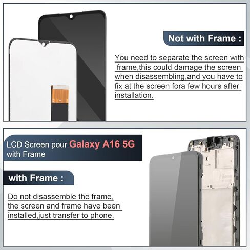 استبدال شاشة Incell لهاتف Samsung Galaxy A16 5G شاشة LCD لهاتف Galaxy A16 SM-A166B SM-A166P SM-A166E استبدال مجموعة محول الأرقام لشاشة تعمل باللمس مع إطار (أسود) in Saudi Arabia