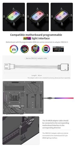 كتلة المياه من سلسلة Barrow Kepler LTHO-04N لوحدة المعالجة المركزية Intel i3 i5 i7 i9 LGA 1700 1200 1156 1155 1151 1150 كتلة مائية نحاسية مع LRC 2.0 5v 3Pin aRGB LED ومحول (أسود) in Kuwait