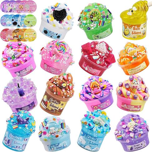 LAWOHO 15 Pack Slime Kit Different Textures, DIY Crunchy Slime Set with Various Charms and Add-ins, Perfect Kids Butter Slime Party Favors & Stress Relief Toys for Girls Boys Goodie Bags Stuffers in Saudi Arabia