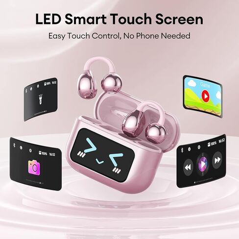 PAXA Stylish Open Ear Clip On Earbuds with Removable Butterfly Earring, Clip On Headphones with LCD Touch Screen, Fashionables Open Ear Headphones for Women, Butterfly Earring Rose Gold Earbuds in Saudi Arabia