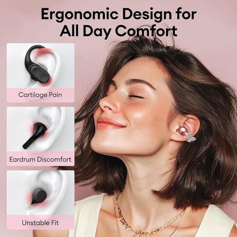 PAXA Stylish Open Ear Clip On Earbuds with Removable Butterfly Earring, Clip On Headphones with LCD Touch Screen, Fashionables Open Ear Headphones for Women, Butterfly Earring Rose Gold Earbuds in Saudi Arabia