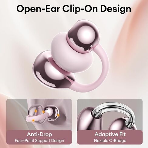 PAXA Stylish Open Ear Clip On Earbuds with Removable Butterfly Earring, Clip On Headphones with LCD Touch Screen, Fashionables Open Ear Headphones for Women, Butterfly Earring Rose Gold Earbuds in Saudi Arabia