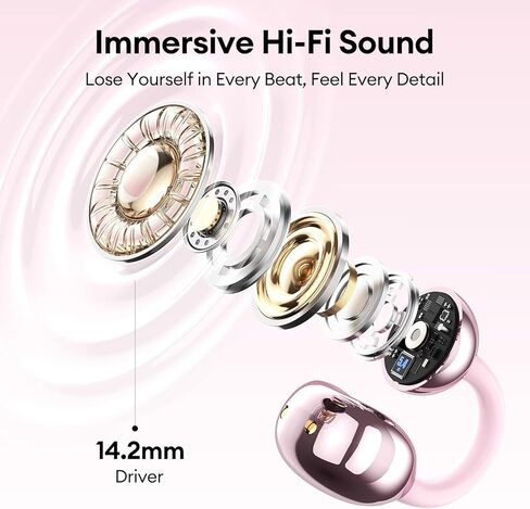 PAXA Stylish Open Ear Clip On Earbuds with Removable Butterfly Earring, Clip On Headphones with LCD Touch Screen, Fashionables Open Ear Headphones for Women, Butterfly Earring Rose Gold Earbuds in Saudi Arabia
