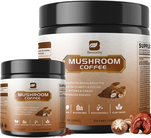 2Pack Mushroom Coffee - Lions Mane Mushroom Powder Arabica القهوة الفورية مع Mane's Mane و Reishi و Chaga و Cordyceps و Turkey Tail - Sushroom Coffee Propear -Support Immune & Focus ، Brain Booster in Kuwait