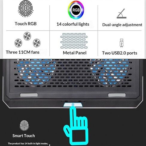 وسادة تبريد محمولة للكمبيوتر المحمول مع إضاءة RGB تعمل على صمت العمليات وحامل معدني قابل للطي in Kuwait