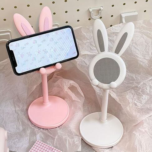 Cute Bunny Phone Stand, Angle Height Adjustable for Desk, Kawaii Phone Holder Desk Accessories,White (White) in Saudi Arabia