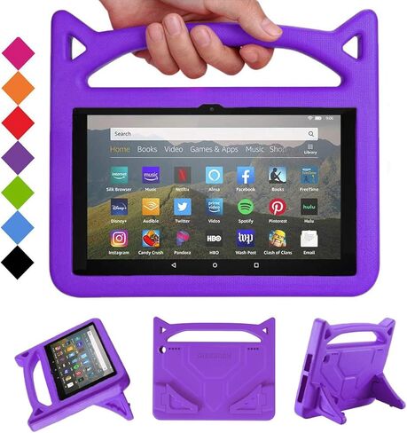 حافظة كمبيوتر لوحي Fire HD 8 & 8 Plus جديدة كليًا (الجيل الثاني عشر/العاشر، 2024/2022/2020)، غطاء حامل قابل للتعديل متعدد التروس من SHREBORN مع مسند، متوافق مع Alcatel TCL - أزرق in Kuwait