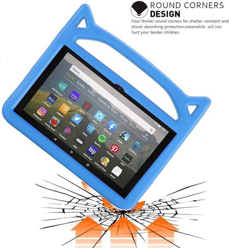 حافظة كمبيوتر لوحي Fire HD 8 & 8 Plus جديدة كليًا (الجيل الثاني عشر/العاشر، 2024/2022/2020)، غطاء حامل قابل للتعديل متعدد التروس من SHREBORN مع مسند، متوافق مع Alcatel TCL - أزرق in Kuwait