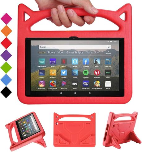 حافظة كمبيوتر لوحي Fire HD 8 & 8 Plus جديدة كليًا (الجيل الثاني عشر/العاشر، 2024/2022/2020)، غطاء حامل قابل للتعديل متعدد التروس من SHREBORN مع مسند، متوافق مع Alcatel TCL - أزرق in Kuwait
