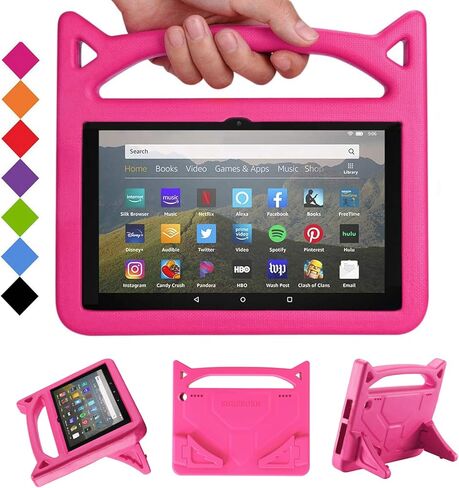 حافظة كمبيوتر لوحي Fire HD 8 & 8 Plus جديدة كليًا (الجيل الثاني عشر/العاشر، 2024/2022/2020)، غطاء حامل قابل للتعديل متعدد التروس من SHREBORN مع مسند، متوافق مع Alcatel TCL - أزرق in Kuwait