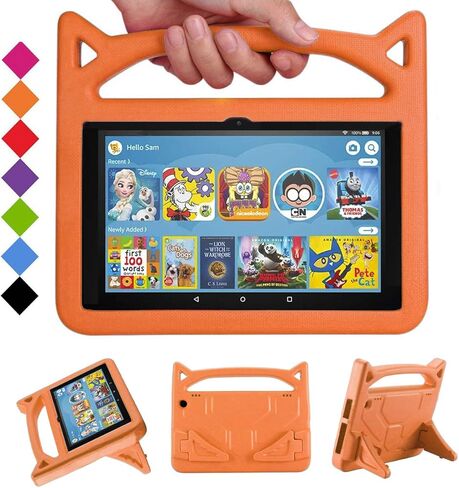 حافظة كمبيوتر لوحي Fire HD 8 & 8 Plus جديدة كليًا (الجيل الثاني عشر/العاشر، 2024/2022/2020)، غطاء حامل قابل للتعديل متعدد التروس من SHREBORN مع مسند، متوافق مع Alcatel TCL - أزرق in Kuwait