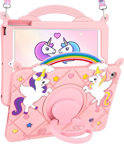 for iPad A16 Case - for iPad 10th Generation Cases Cute Girls Kawaii Cover Girly 3D Cartoon Teen with Rotating Stand & Strap Soft Silicone Tablet Cover for Apple A16 11 Inch/10 gen 10.9 Inch in Saudi Arabia