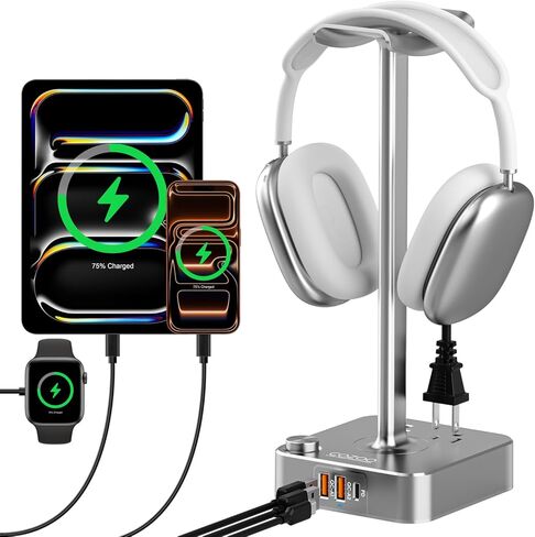 cozoo Headphone Stand with 5 USB Charger Desktop Gaming Headset Holder Hanger with 5 USB Charging Station,Watch Stand Watch Wireless Charging Dock,Accessories for Gaming,DJ,Wireless Earphone Display in Saudi Arabia