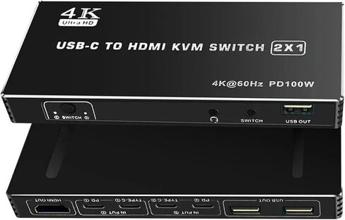 USB C KVM Switch 2x1 4K Type HDMI 2 in 1 Out Support PD Charging for Loptop Share Monitor Mouse Keyboard in Kuwait