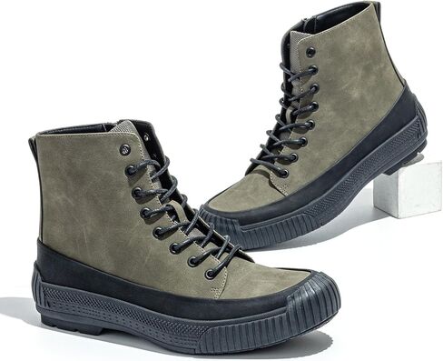 Men’s Hiking Boots Rugged Leather Combat Style Lace Up with Side Zipper Durable Outsole for Outdoor Trekking and Trail in Saudi Arabia