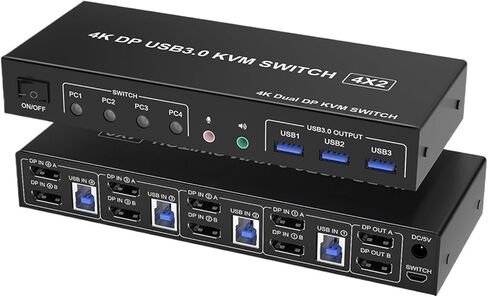 4 منافذ HDMI KVM USB 3.0 Switch 4X2 شاشة مزدوجة 4K@60 هرتز عرض ممتد DP in 2 Out for PC Share Keyboard Mouse (ZY-AHD42U، AU Power Plug) in Kuwait