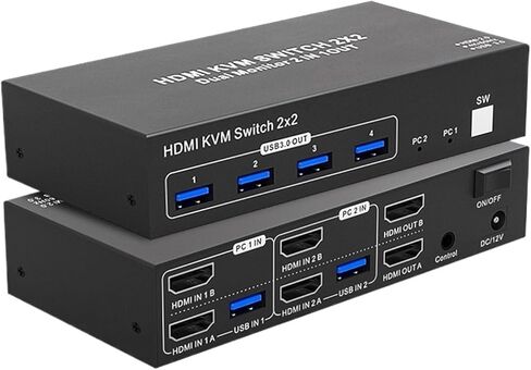 2X2 KVM Switch شاشة مزدوجة 4k 60 هرتز HDMI 2.0 عرض ممتد DisplayPort USB 3. مدخل للكمبيوتر الشخصي (HDMI DP 2X2، طاقة AU) in Saudi Arabia