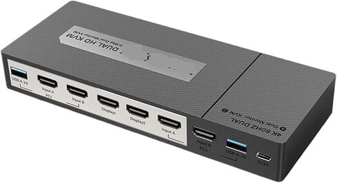USB HDMI KVM Switcher 4K 60hz Extended Dual Monitor 4 PC 2 Out for Mouse Keyboard (أسود، قابس الولايات المتحدة الأمريكية) in Saudi Arabia