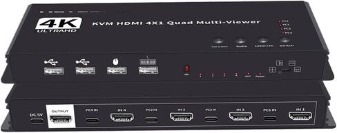KVM HDMI-Compatible Multiviewer 4K 4 in 1 Out 1080P Quad Screen Multi Viewer HDMI Multi-Viewer Seamless Switch with IR(ZY-AQF,UK Power Plug) in Saudi Arabia
