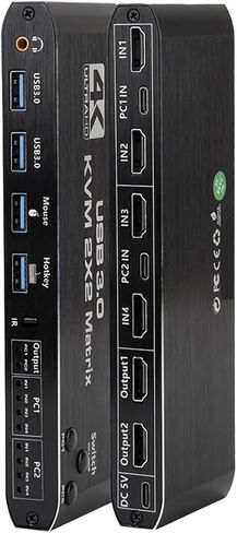 2x2 Kvm Switch 4K 60 هرتز شاشة مزدوجة KVM عرض ممتد USB الجلاد 2 في الخارج لشاشات مشاركة أجهزة الكمبيوتر in Saudi Arabia