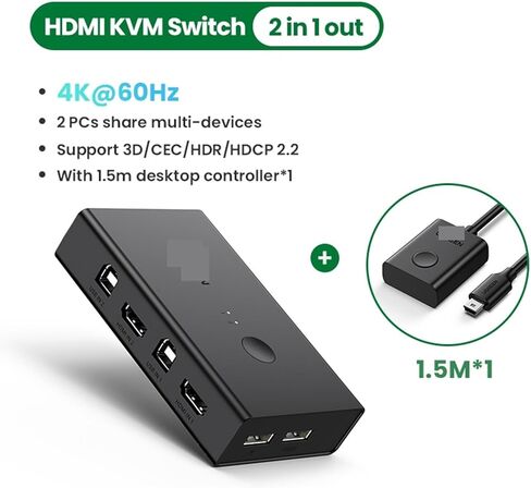 HDMI KVM Switch 4K@60Hz USB 2.0 Switcher in 1 Out for Printer Monitor Keyboard Mouse PCs Sharing Device Splitter in Saudi Arabia