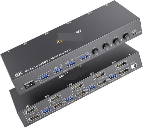 DisplayPort KVM Switch 4 USB 3.0 Ports 4K@144Hz 8K@30Hz for 2 Monitors Computers Sharing Keyboard Mouse Printer U-Disk DP in Saudi Arabia