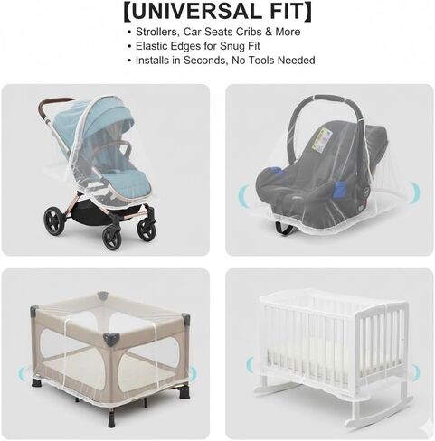 Universal Mosquito Net for Strollers - 2 Pack Breathable Insect Netting Protection for Babies, Fine Mesh Bug Screen Cover for Infant Car Seats, Cribs, and Playpens in Saudi Arabia