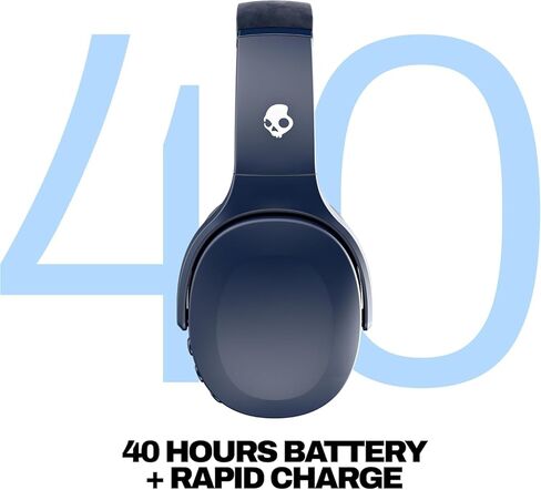 Skullcandy Crusher Evo Wireless Bluetooth Headphones Blue/Grey, Multi-Sensory Bass, 40Hr Wireless, Noise Isolating Over-Ear, Mic for iPhone/Android, Extra 3ft USB-C to USB-C Charging Cable in Kuwait