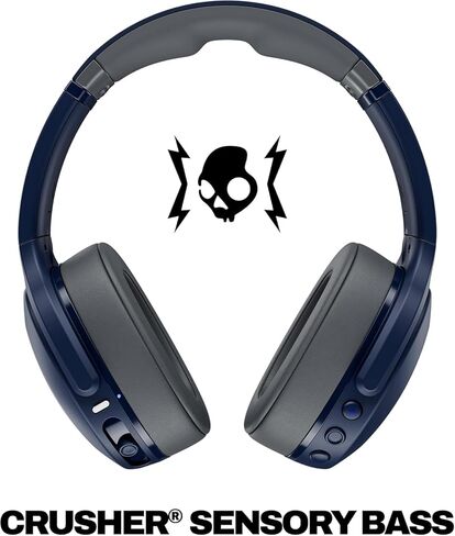 Skullcandy Crusher Evo Wireless Bluetooth Headphones Blue/Grey, Multi-Sensory Bass, 40Hr Wireless, Noise Isolating Over-Ear, Mic for iPhone/Android, Extra 3ft USB-C to USB-C Charging Cable in Kuwait