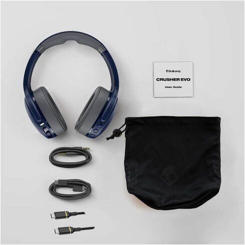 Skullcandy Crusher Evo Wireless Bluetooth Headphones Blue/Grey, Multi-Sensory Bass, 40Hr Wireless, Noise Isolating Over-Ear, Mic for iPhone/Android, Extra 3ft USB-C to USB-C Charging Cable in Kuwait