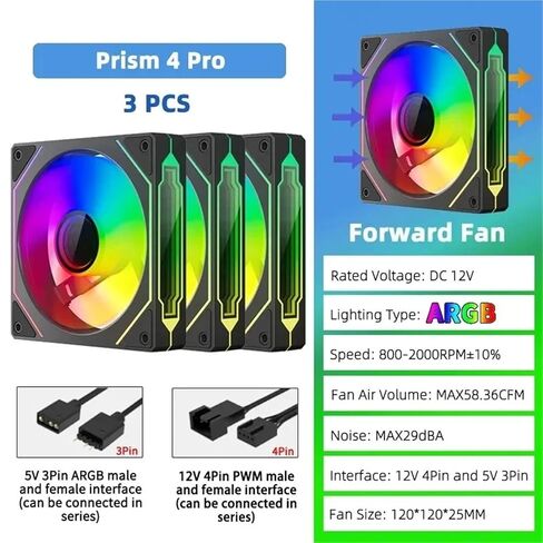 1 قطعة مرآة لا نهائية 4 Pro PC Case Fan 120mm ARGB 4pin PWM CPU مروحة تبريد مبرد مياه مراوح ألعاب الكمبيوتر (قطعتان، أسود عكسي) in Kuwait