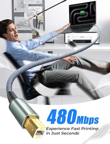 AINOPE USB A to USB B Priner Cable 6.6ft High-Speed USB 2.0 MIDI USB Cable, Nylon Braided USB A to B Printer Cord for HP, Canon, Brother, Samsung, Dell, Epson, Lexmark, Xerox, and More in Saudi Arabia