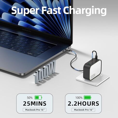 شاحن GaN بقوة 120 وات، كتلة شاحن USB C فائقة الصغر بـ 6 منافذ مع ضوء ليلي، شحن سريع PD 100 وات لأجهزة MacBook Pro/Air وiPhone 17/16/15 Series وiPad والكمبيوتر المحمول - قوي للسفر والمنزل والمكتب in Kuwait