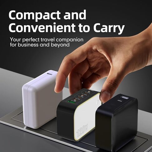 شاحن GaN بقوة 120 وات، كتلة شاحن USB C فائقة الصغر بـ 6 منافذ مع ضوء ليلي، شحن سريع PD 100 وات لأجهزة MacBook Pro/Air وiPhone 17/16/15 Series وiPad والكمبيوتر المحمول - قوي للسفر والمنزل والمكتب in Kuwait