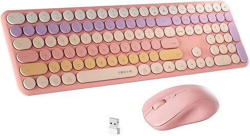 xUBOTIE Wireless Computer Keyboard and Mouse, Rainbow Colorful 100 Round Keycaps for PC(Blue Gradient) in Saudi Arabia