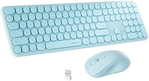 xUBOTIE Wireless Computer Keyboard and Mouse, Rainbow Colorful 100 Round Keycaps for PC(Blue Gradient) in Saudi Arabia