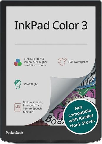قارئ الكتب الإلكترونية PocketBook InkPad Color 2 | شاشة حبر إلكتروني ملونة محسنة بحجم 7.8 بوصة | قارئ إلكتروني صديق للعين للقصص المصورة | سمارت لايت | الكتب الصوتية وتحويل النص إلى كلام | بلوتوث® ومكبر صوت مدمج in Kuwait